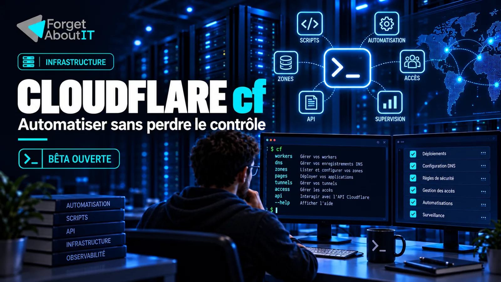 Cloudflare cf : automatiser sans perdre le contrôle, avec un terminal de pilotage et une infrastructure supervisée.