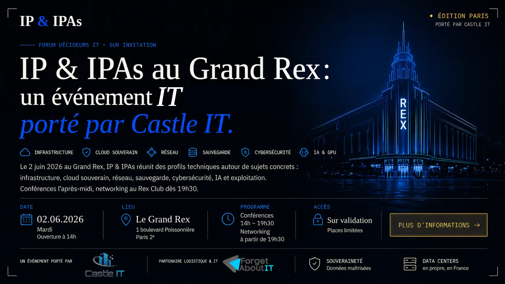 Présentation de l'événement IP & IPAs porté par Castle IT autour de l'infrastructure, du cloud souverain et du réseau