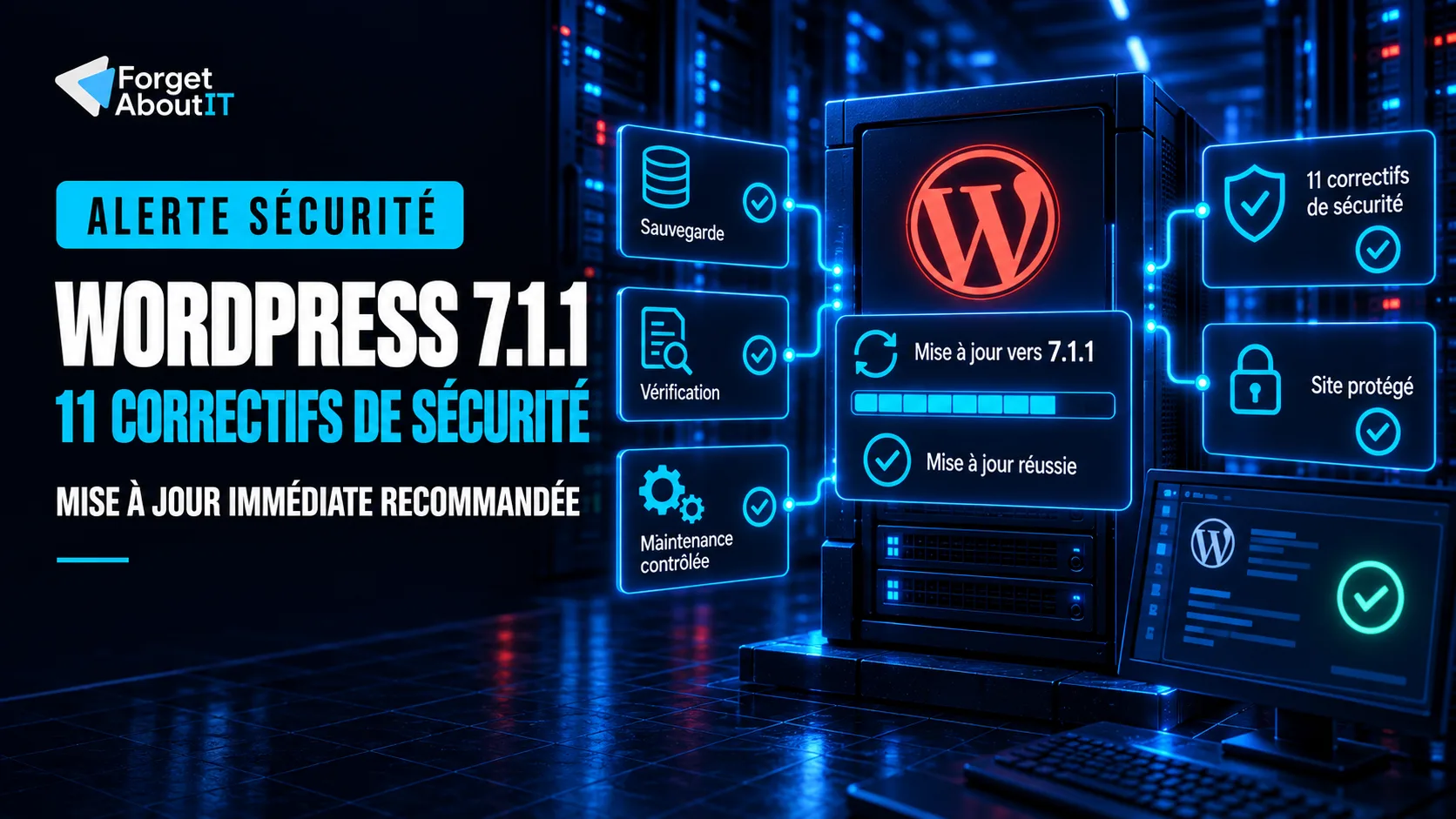 Mise à jour de sécurité WordPress 7.1.1 appliquée après sauvegarde, vérification et maintenance contrôlée